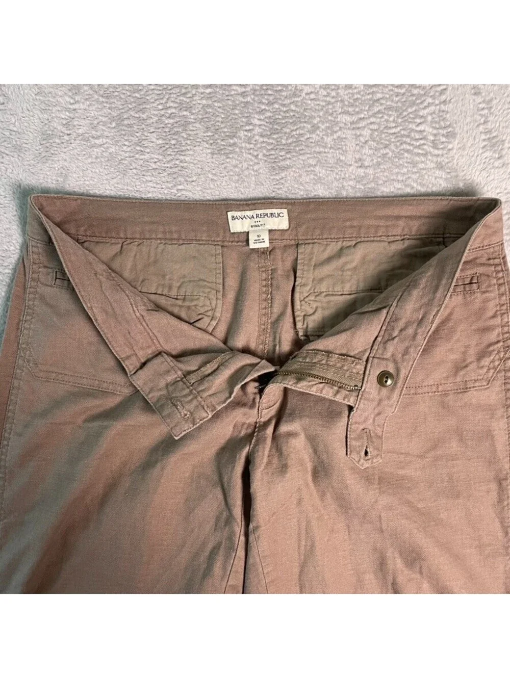Banana Republic Ryan Fit Trousers Womens 10 Brown Linen Blend Wide Leg Low Rise